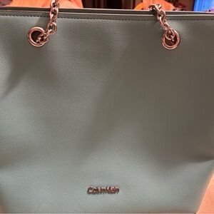 Calvin Klein Teal Tote Bag with Chain Straps